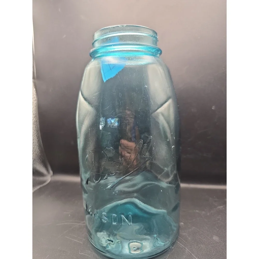 Vintage Ball Blue Shoulder Seal Mason Canning Half-Gallon Jar (1900-1923)...b